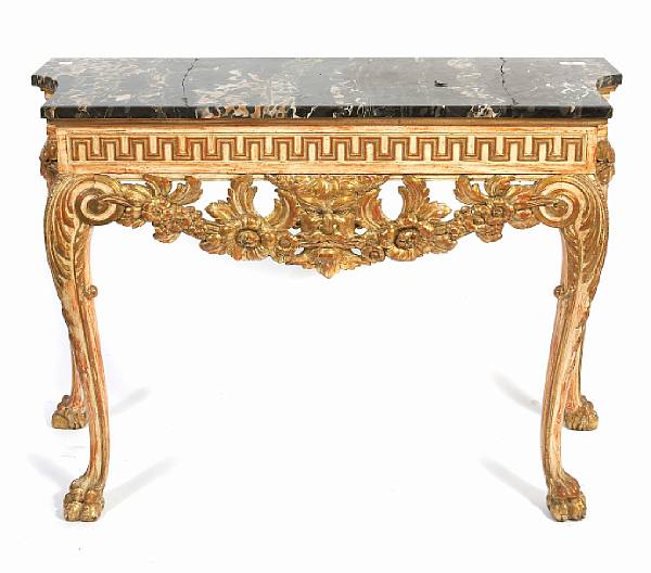 Appraisal: A George III style parcel gilt and paint decorated console