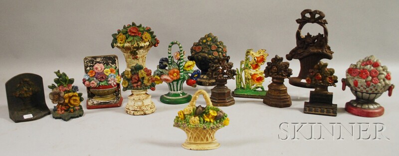 Appraisal: Fourteen Painted Cast Iron and Brass Floral and Basket of