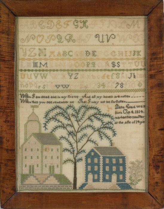 Appraisal: DELLA CLARK'S NEEDLEWORK SAMPLER WORKED IN AGE YEARS Della Clark