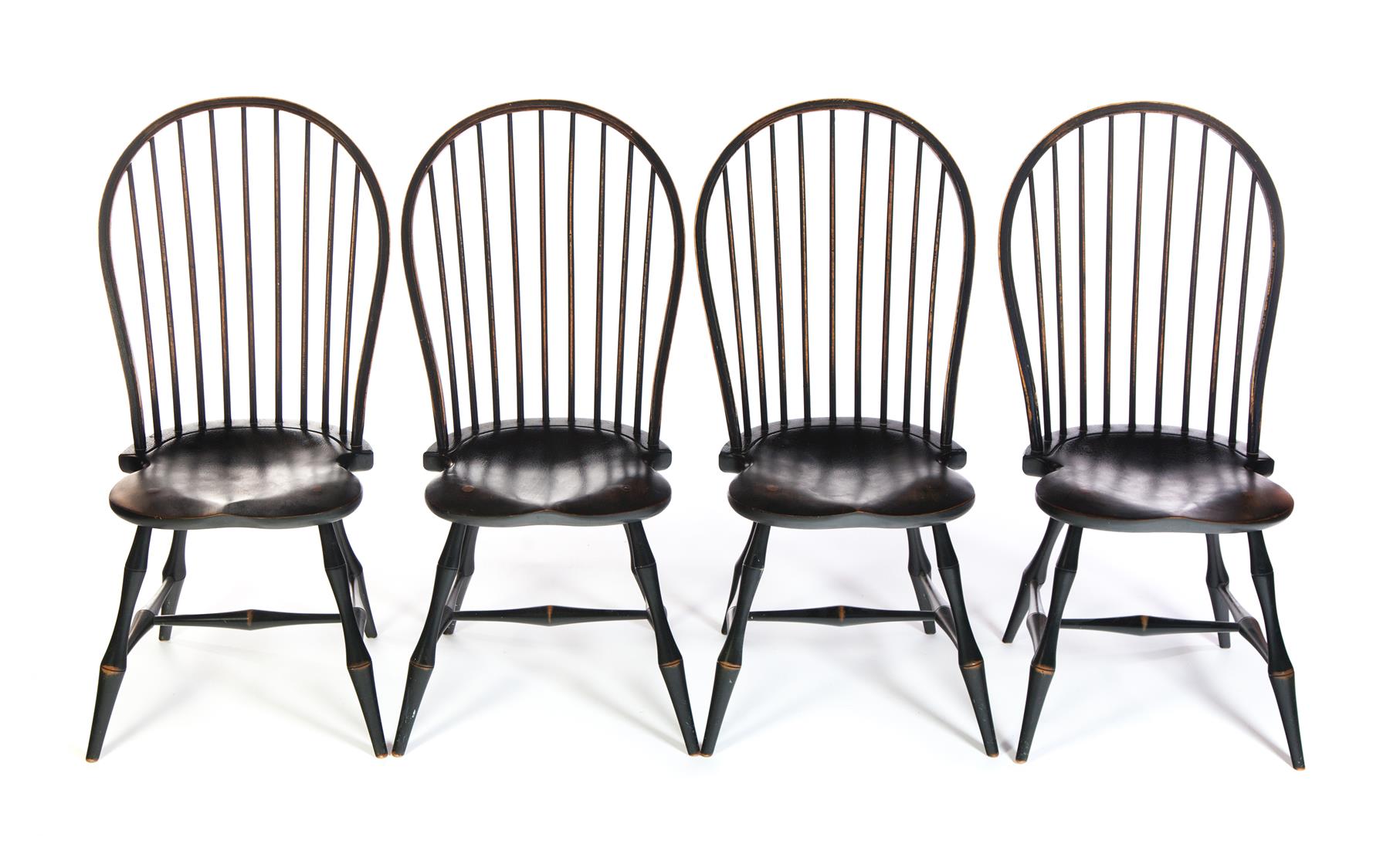 Appraisal: FOUR DAVID T SMITH HOOP-BACK WINDSOR CHAIRS American Morrow Ohio