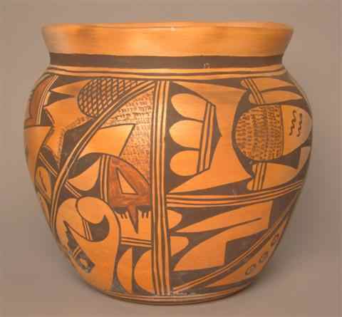 Appraisal: NATIVE AMERICAN JAR the orange clay body decorated with black