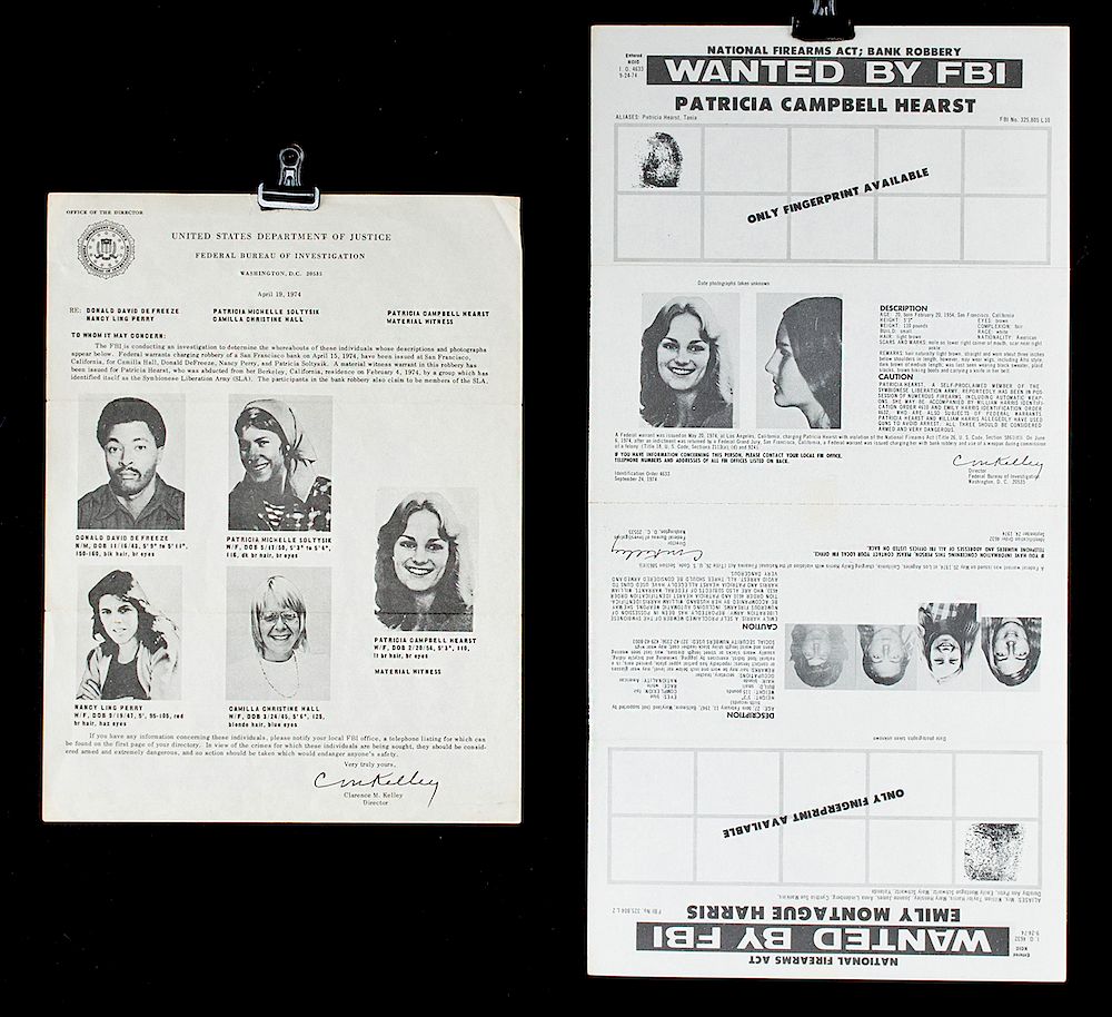 Appraisal: Lot of FBI Wanted Posters - Patty Hearst SLA North