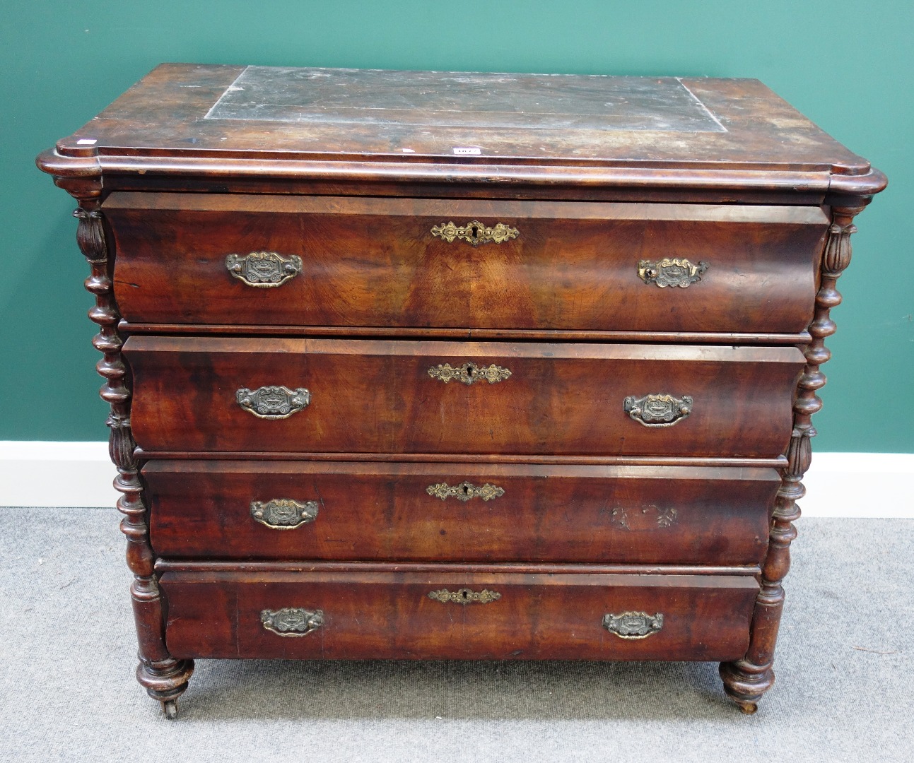 Appraisal: A th century Continental mahogany chest of four long cushion