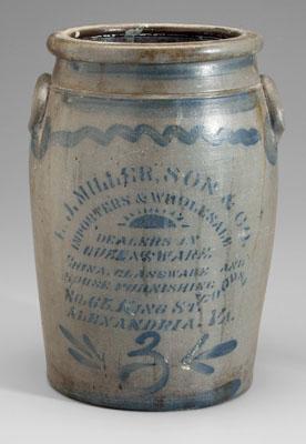 Appraisal: Virginia stoneware jar wavy line decoration above E J Miller