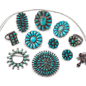 Appraisal: Zuni or Navajo Silver and Petit Point Cluster Turquoise Jewelry