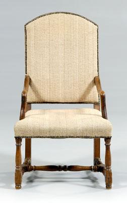 Appraisal: Louis XIV beechwood armchair arched back shepherd s crook arms