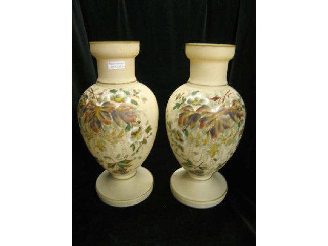 Appraisal: Pair of English Victorian Art Glass Vases enameled floral on