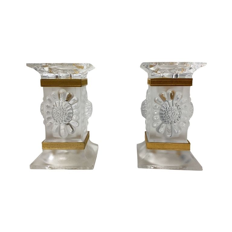 Appraisal: Pair of Lalique Art Glass Candle Holders Pair of Lalique