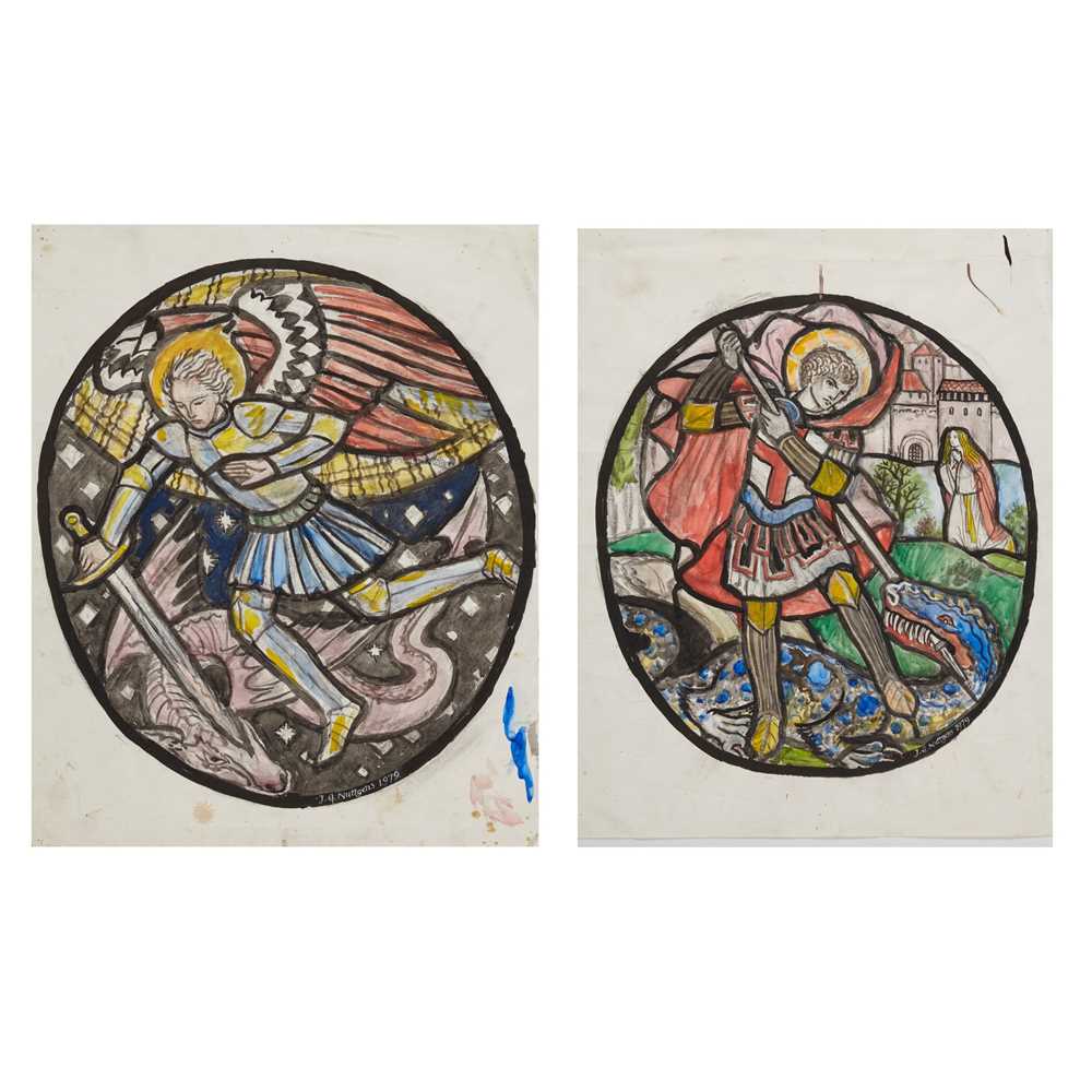 Appraisal: JOSEPH E NUTTGENS - PAIR OF STAINED GLASS CARTOONS DATED