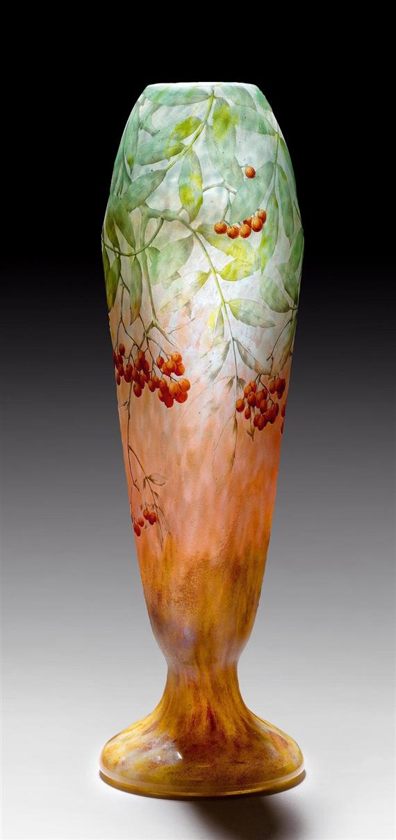 Appraisal: DAUM NANCY VASE circa White and pink enamelled acid-etched glass