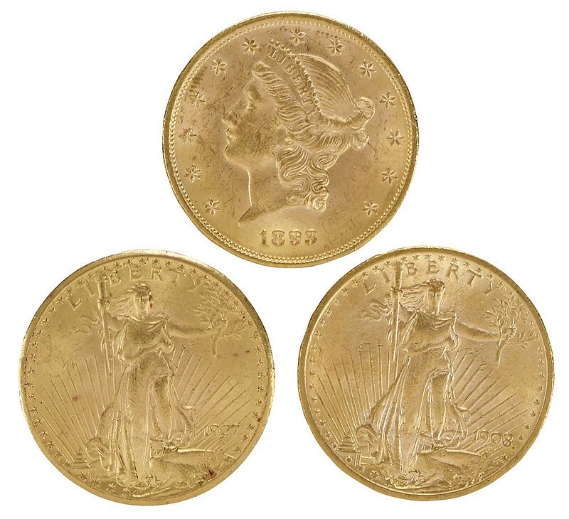 Appraisal: Three Gold Double Eagle Coins Liberty Head No Motto St