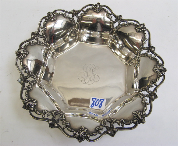 Appraisal: AMERICAN STERLING SILVER BOWL reticulated pierced rim with relief scrolls