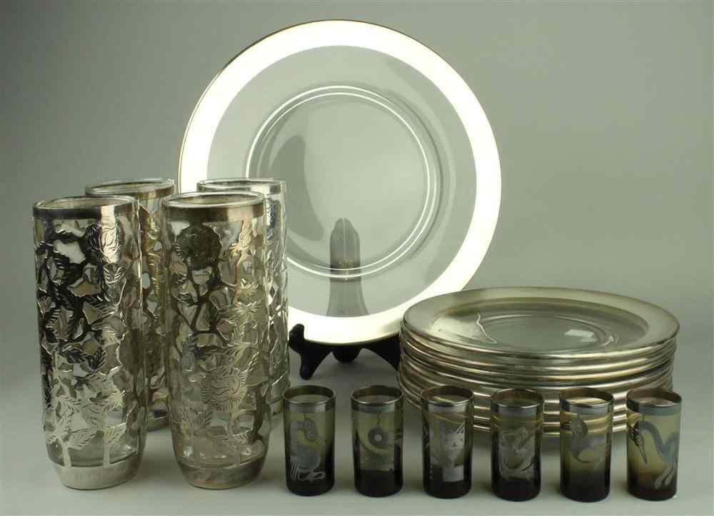 Appraisal: FOUR SILVER MOUNTED GLASS TUMBLERS together with amusing shot glasses