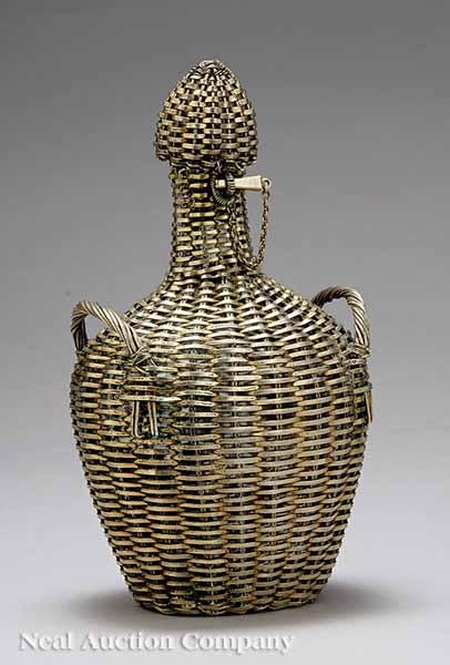 Appraisal: A Portuguese Silver Wickerwork Flask by Leitao Irmao late th