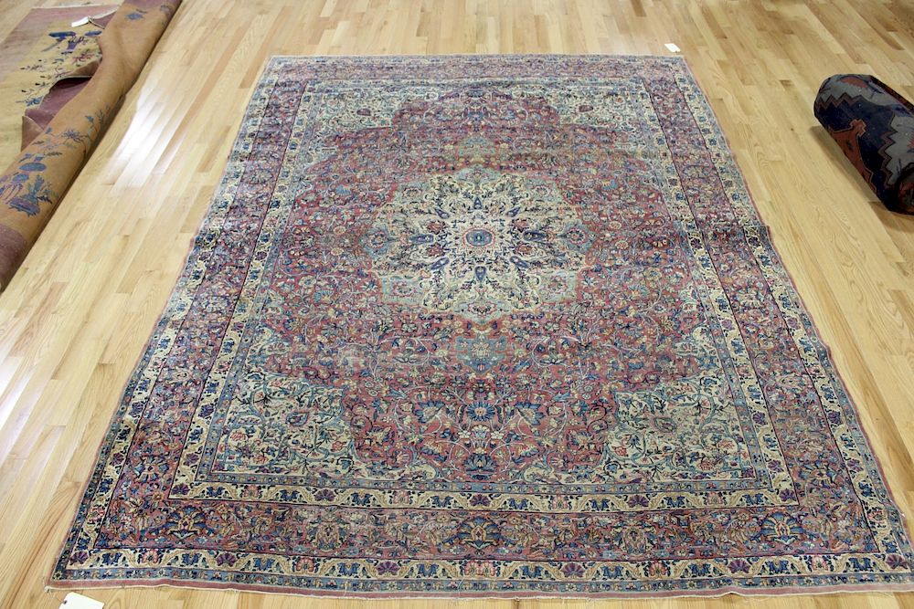 Appraisal: Antique and Finely Hand Woven Kirman Carpet Nice coloring and