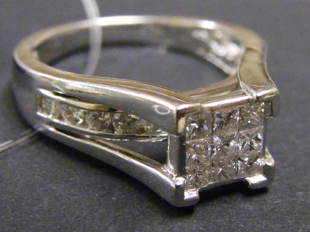 Appraisal: ct white gold princess cut square cluster ring raised on