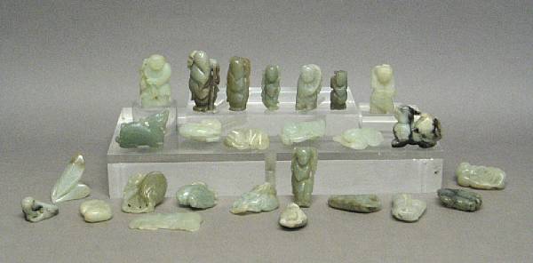 Appraisal: A group of twenty-six small jade and hardstone carvings Including