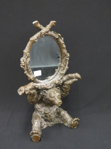 Appraisal: Bronze Bear Figural Dressing Mirror seated bear holding up oval