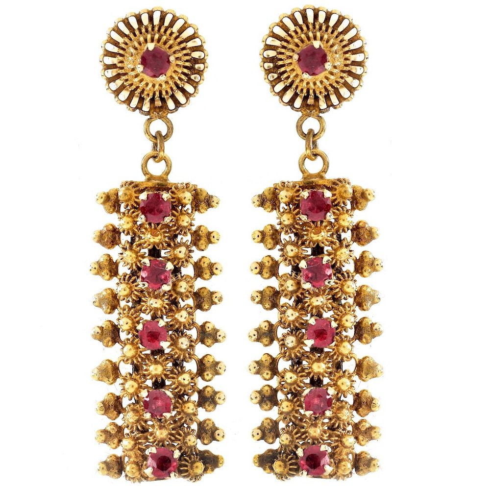 Appraisal: Vintage Ruby and K Gold Earrings Vintage Round Cut Ruby