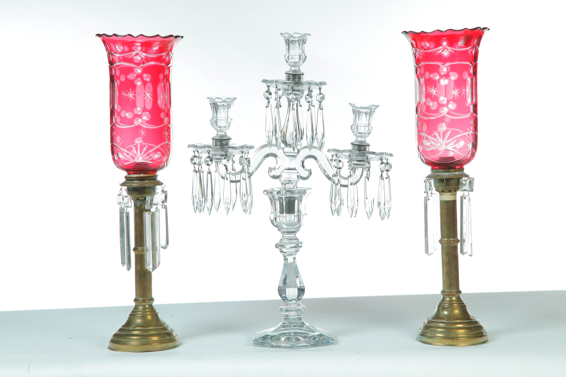 Appraisal: THREE PIECES OF LIGHTING American Pair of candle lamps with