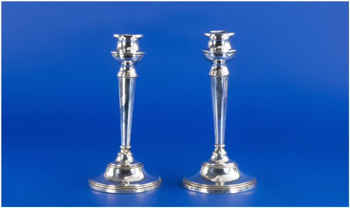 Appraisal: Pair of Silver Candlesticks on Circular Bases Hallmarked Birmingham inches