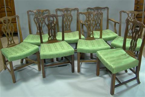 Appraisal: SET OF SIX CHIPPENDALE STYLE MAHOGANY DINING CHAIRS With green