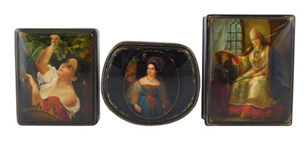 Appraisal: Russian hand-painted lacquer boxes group of three all beautiful maidens