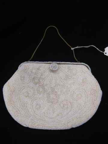 Appraisal: French Beaded Evening Bag fine white beadework signed Delill ''