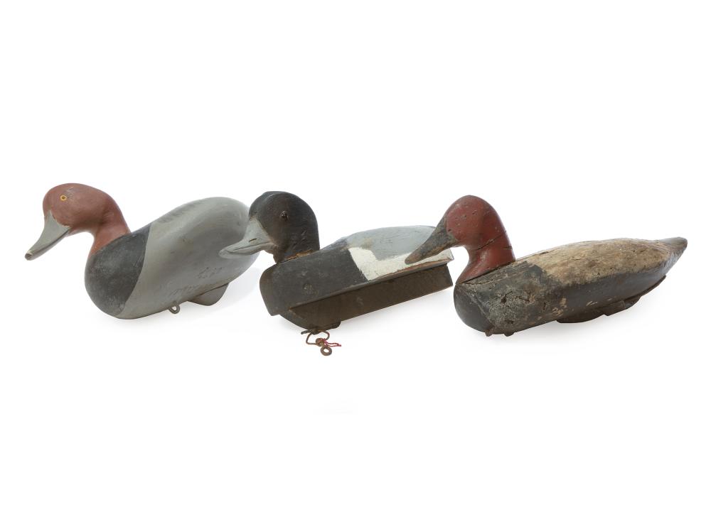 Appraisal: Three Antique Duck Decoys canvasback duck c by James Holly