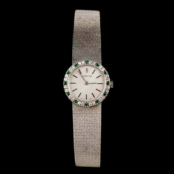 Appraisal: k Corum Diamond and Emerald Watch Swiss Corum lady's watch