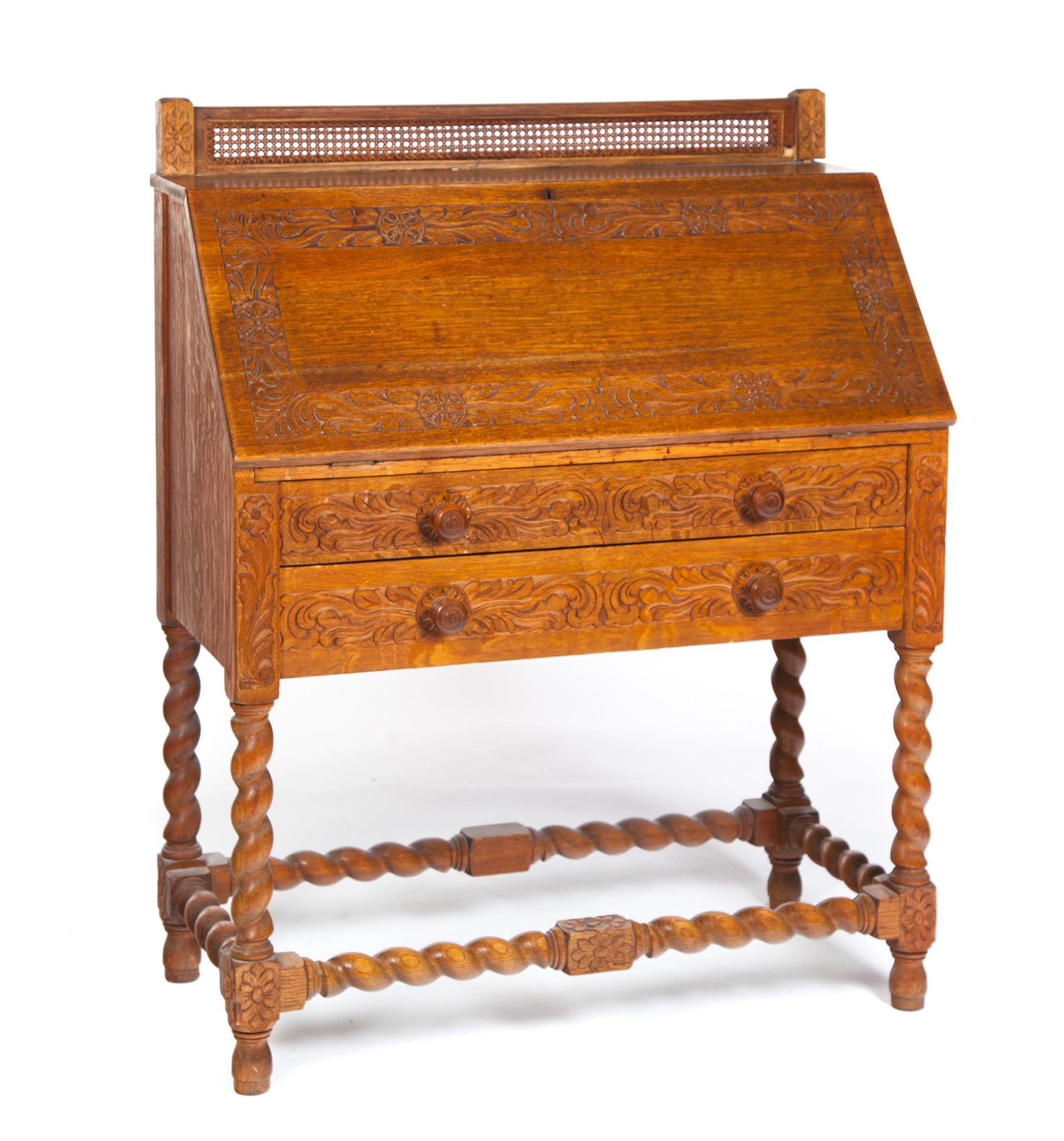 Appraisal: FISCHERS MASTERBILT SLANT FRONT OAK DESK WITH PRESSED DECORATION American