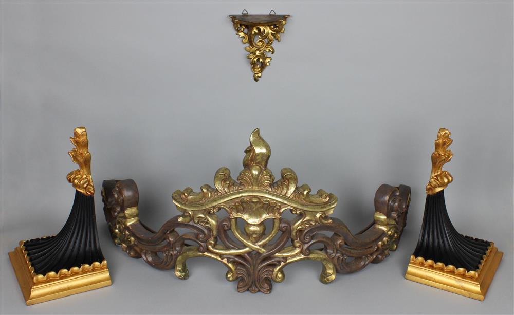 Appraisal: ROCOCO STYLE PARCEL GILTWOOD BED CORONA AND THREE WALL BRACKETS