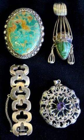 Appraisal: JEWELRY Grouping of Mexican Sterling Jewelry Includes a Mexican figural