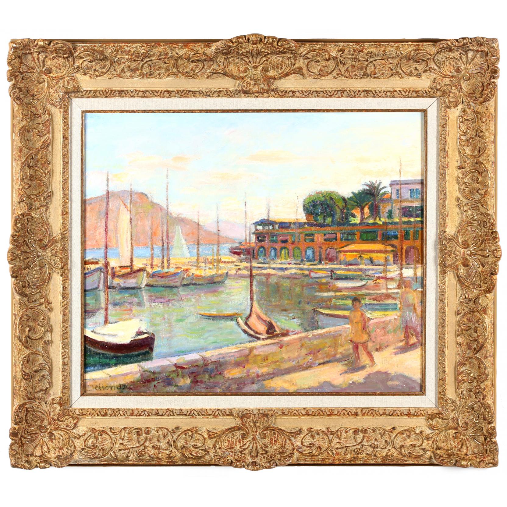 Appraisal: Paul Deltombe French - Harbor Scene oil on canvas signed