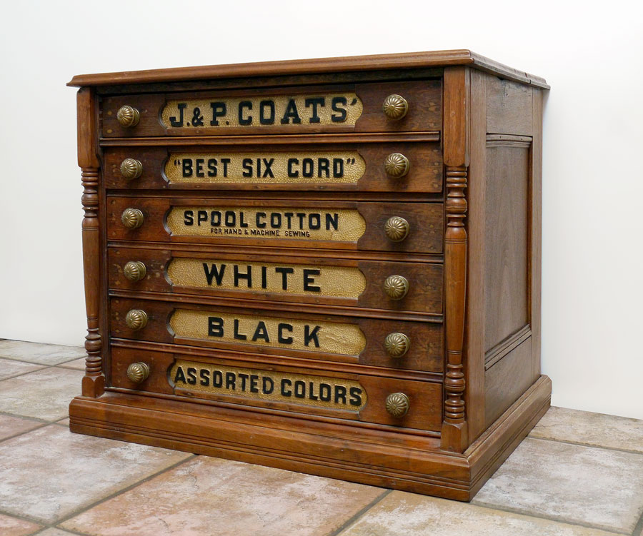 Appraisal: J P COATS DRAWER SPOOL COTTON CABINET Walnut advertising case