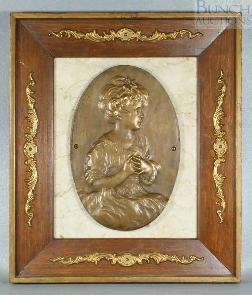 Appraisal: MSG monogrammist oval bronze plaque of a young girl mounted