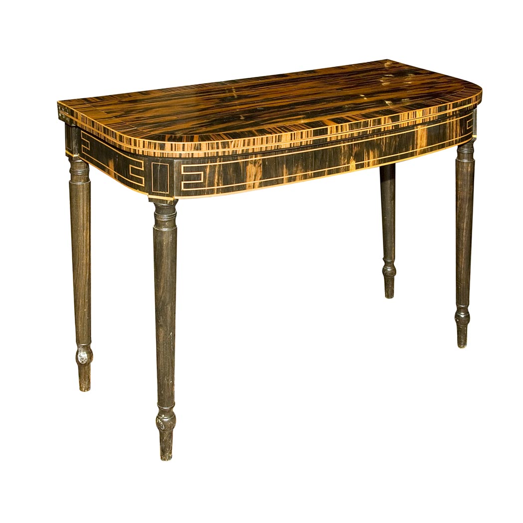 Appraisal: Regency Line Inlaid Calamander Game Table Circa The hinged D-shaped