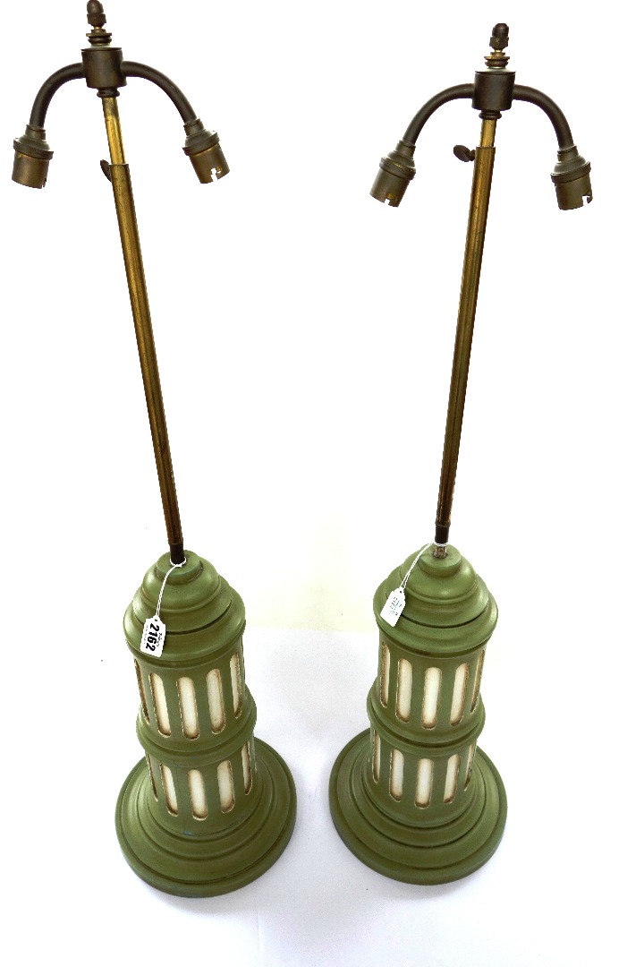 Appraisal: A pair of modern green painted wooden table lamps each