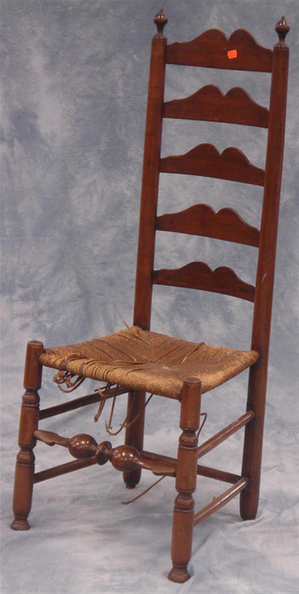 Appraisal: slat ladderback rush seat chair bulbous stretcher legs ended out