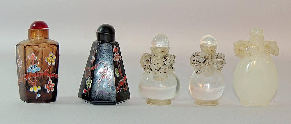 Appraisal: Grouping of Five Snuff Bottles Grouping of five snuff bottles