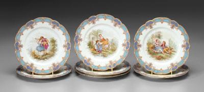 Appraisal: Seven porcelain plates central scenes with lovers in woodland settings