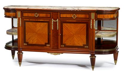 Appraisal: Louis XVI style mahogany and kingwood gilt metal mounted marble