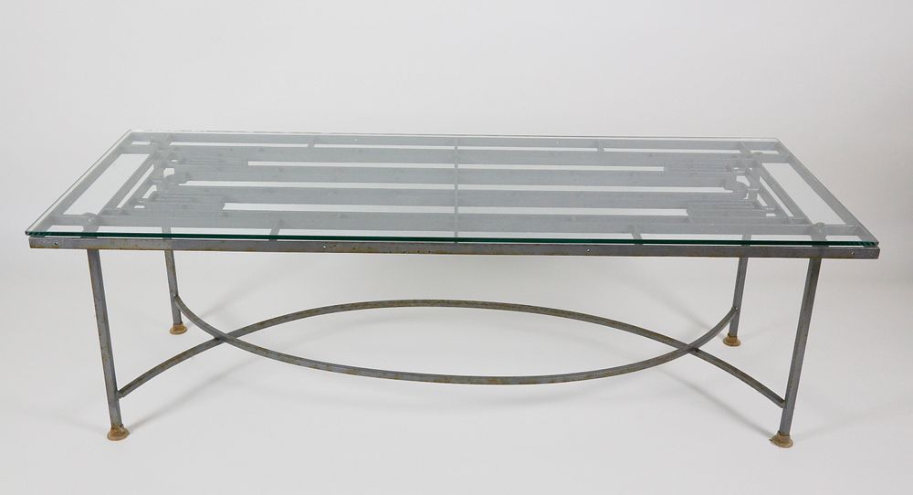 Appraisal: Contemporary Iron and Glass Top Coffee Table Contemporary Iron and