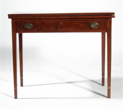 Appraisal: Satinwood inlaid game table Rectangular folding top over straight skirt