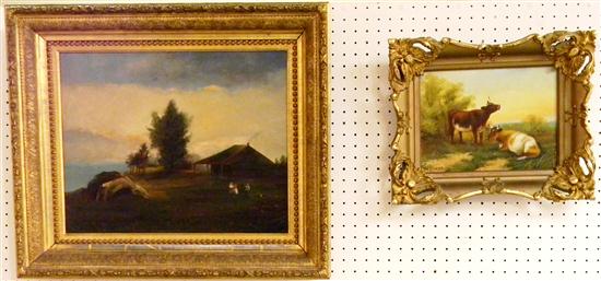 Appraisal: W Benson oil on canvas Cows signed LL gilt frame