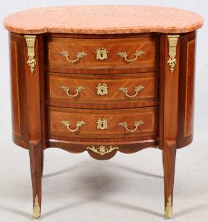 Appraisal: FRENCH WALNUT FRUITWOOD THREE-DRAWER COMMODE TH C H W D