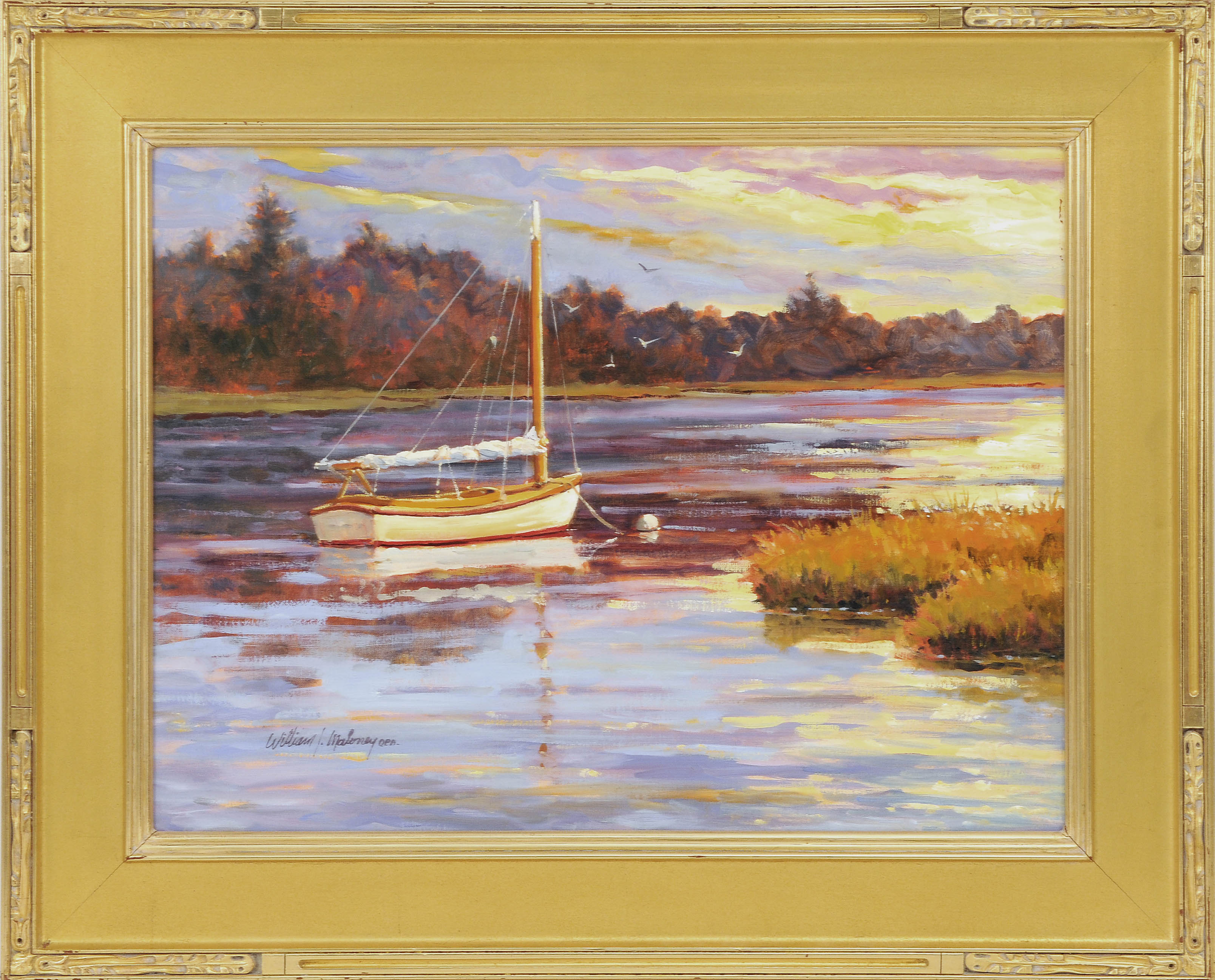 Appraisal: WILLIAM J MALONEYCape Cod ContemporaryBoat moored in a marsh Signed