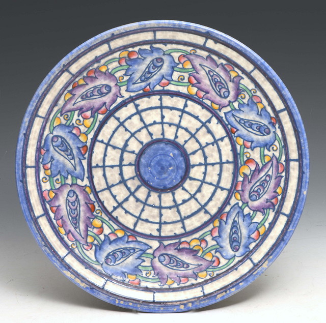 Appraisal: A Charlotte Rhead 'Persian Leaf' charger pattern in blue and