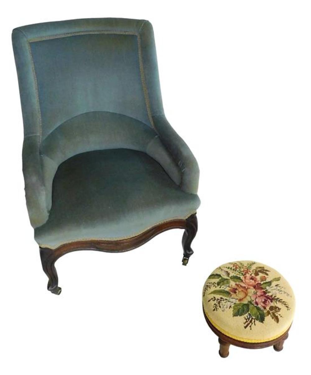 Appraisal: Victorian slipper chair with later blue upholstery along with a