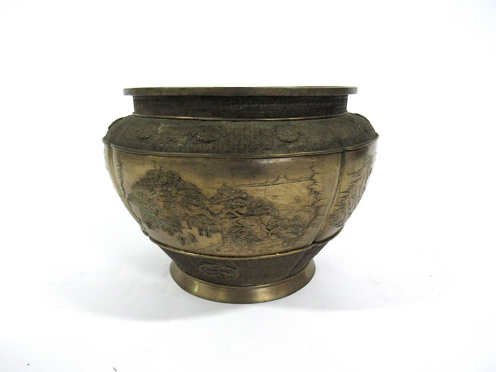 Appraisal: Large Meiji Bronze Jardiniere by Takao Company Large bronze basin